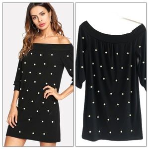 SheIn Off Shoulder Pearl Black Dress